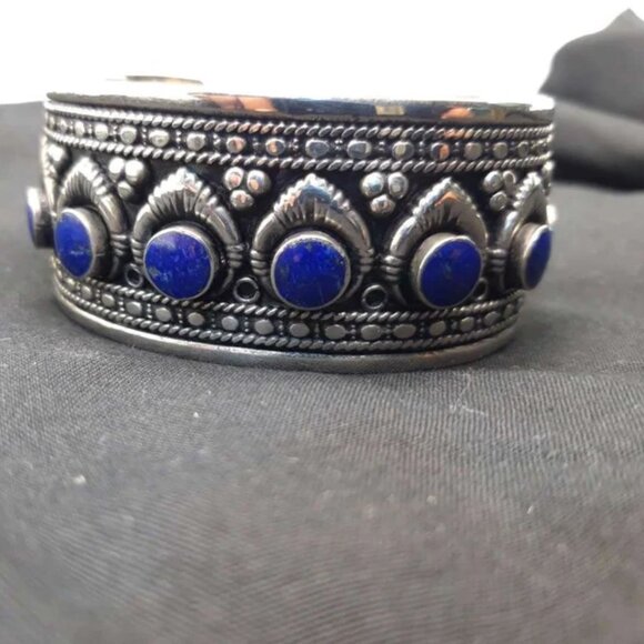 Single Boho Kuchi Cuff Bracelet: Tribal Afghan Silver Bracelet with Stones - Picture 1 of 4